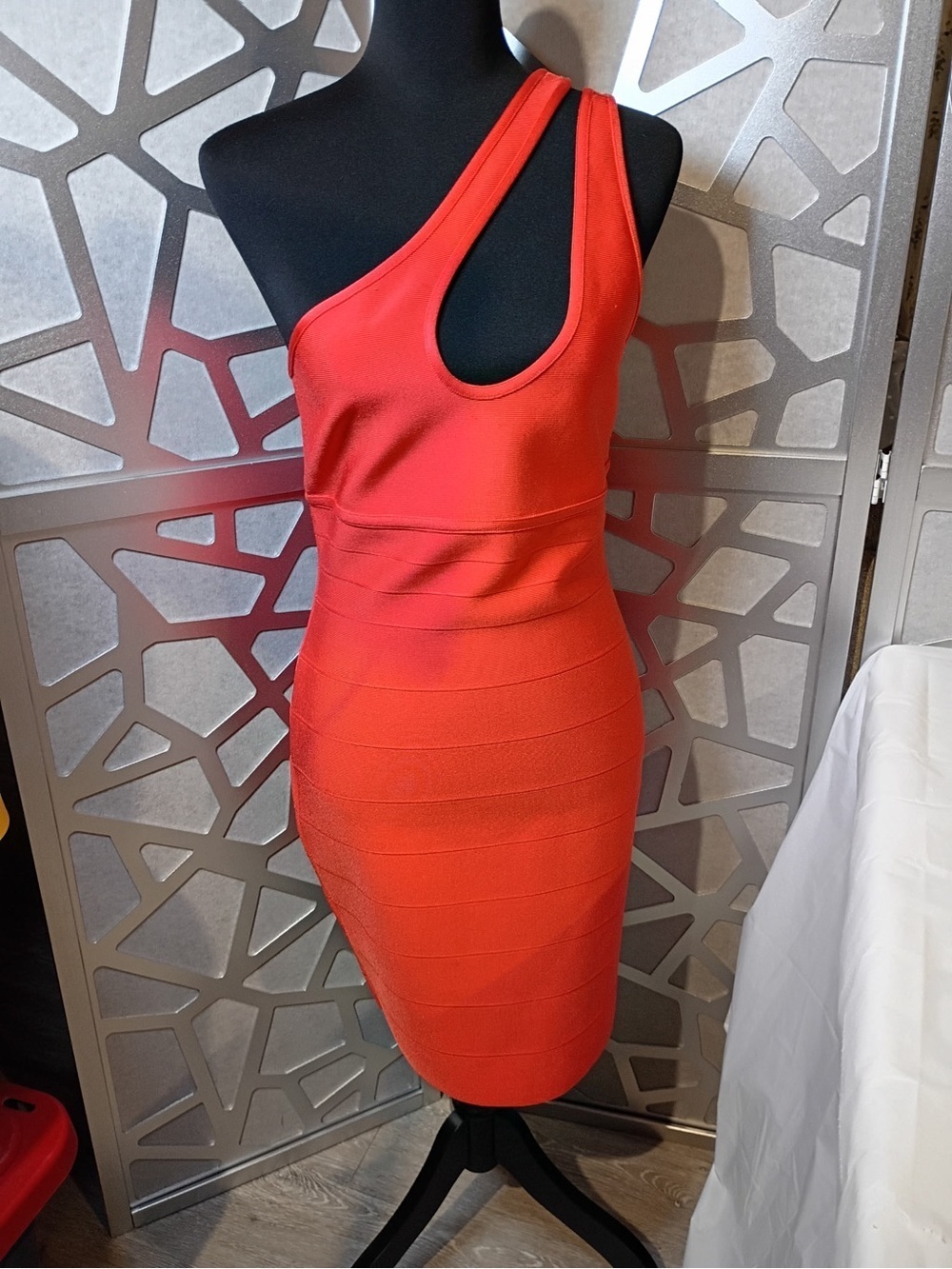 Herve Leger x Forever 21 Bandage Dress One Shoulder Orange Bodycon NWT Size L - Picture 2 of 8